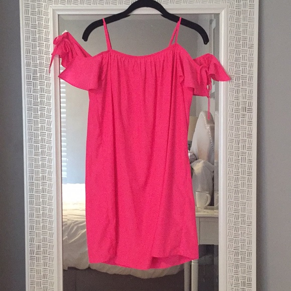 new york Dresses & Skirts - Hot pink off the shoulder dress in size small